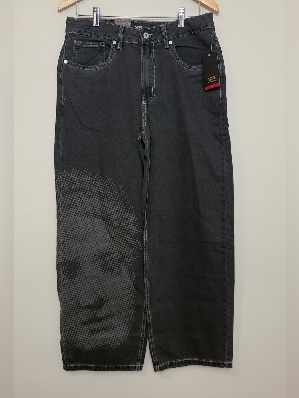 Vans Sirelle Black Graphic Baggy Jeans Size 29 Y2K Wide Leg Streetwear NWT - Picture 2 of 9